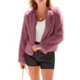 thumbnail image 2 of Abrigos de Invierno para Mujer, Chaqueta Corta de Forro , de Piel Sintética, Larga, Bolsillos, Abrigos Peludos y Cálidos, Ropa de Otoño. Vino Tinto S, 2 of 10