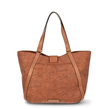 The Pioneer Woman Tooled Faux Leather Tote Bag, Cognac, Women’s