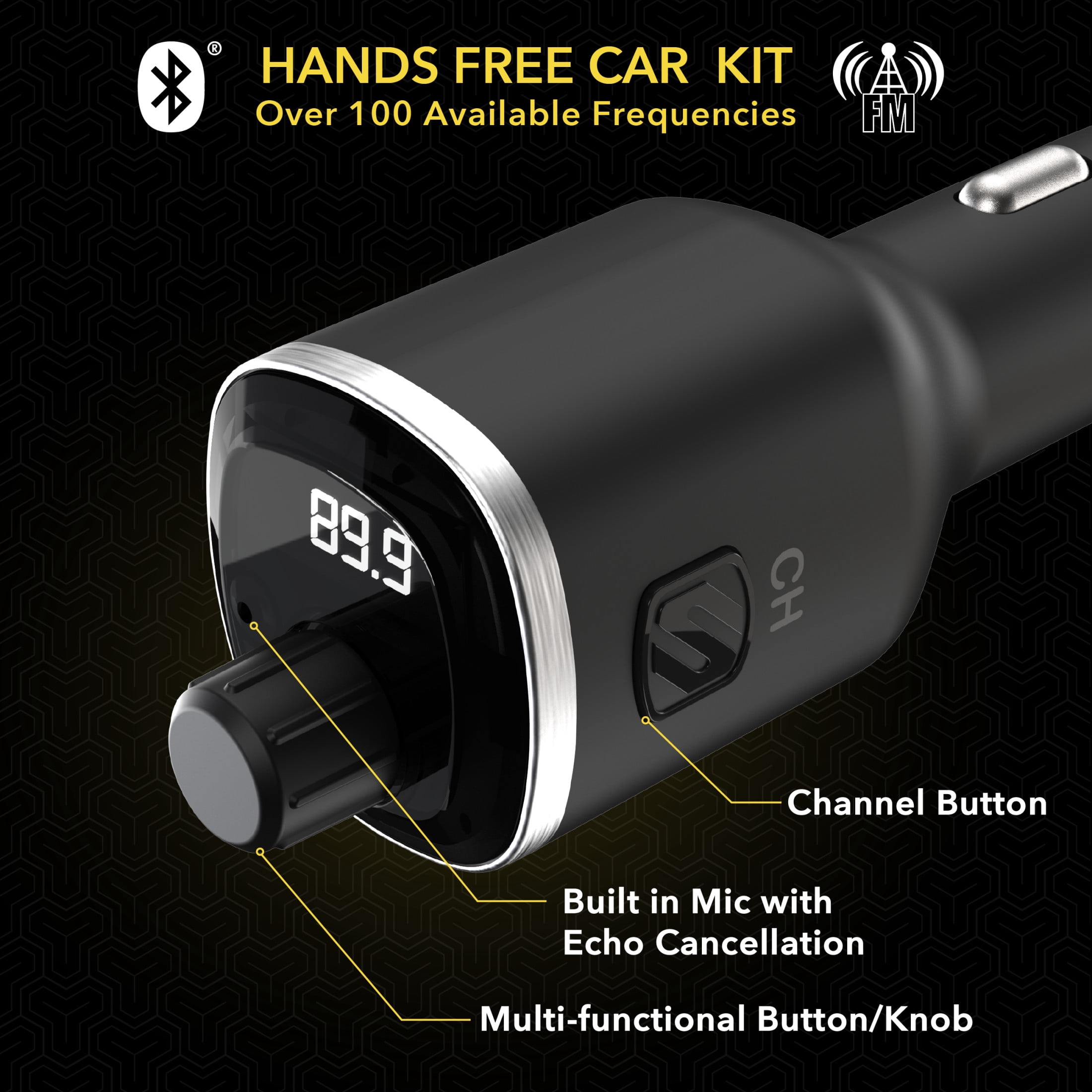 Scosche BTFM8-SP Bluetooth FM Transmitter Dual 12W USB-C and USB-A Charging Ports Black