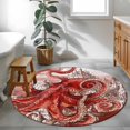thumbnail image 3 of Ocean Red Octopus Round Area Rug 3Ft Washable Small Circle Rugs for Kitchen Entryway, Nautical Castle Coastal Lighthouse Non-Slip Carpet Floor Mats Indoor Outdoor Carpet Runner Aesthetic Home Decor, 3 of 8