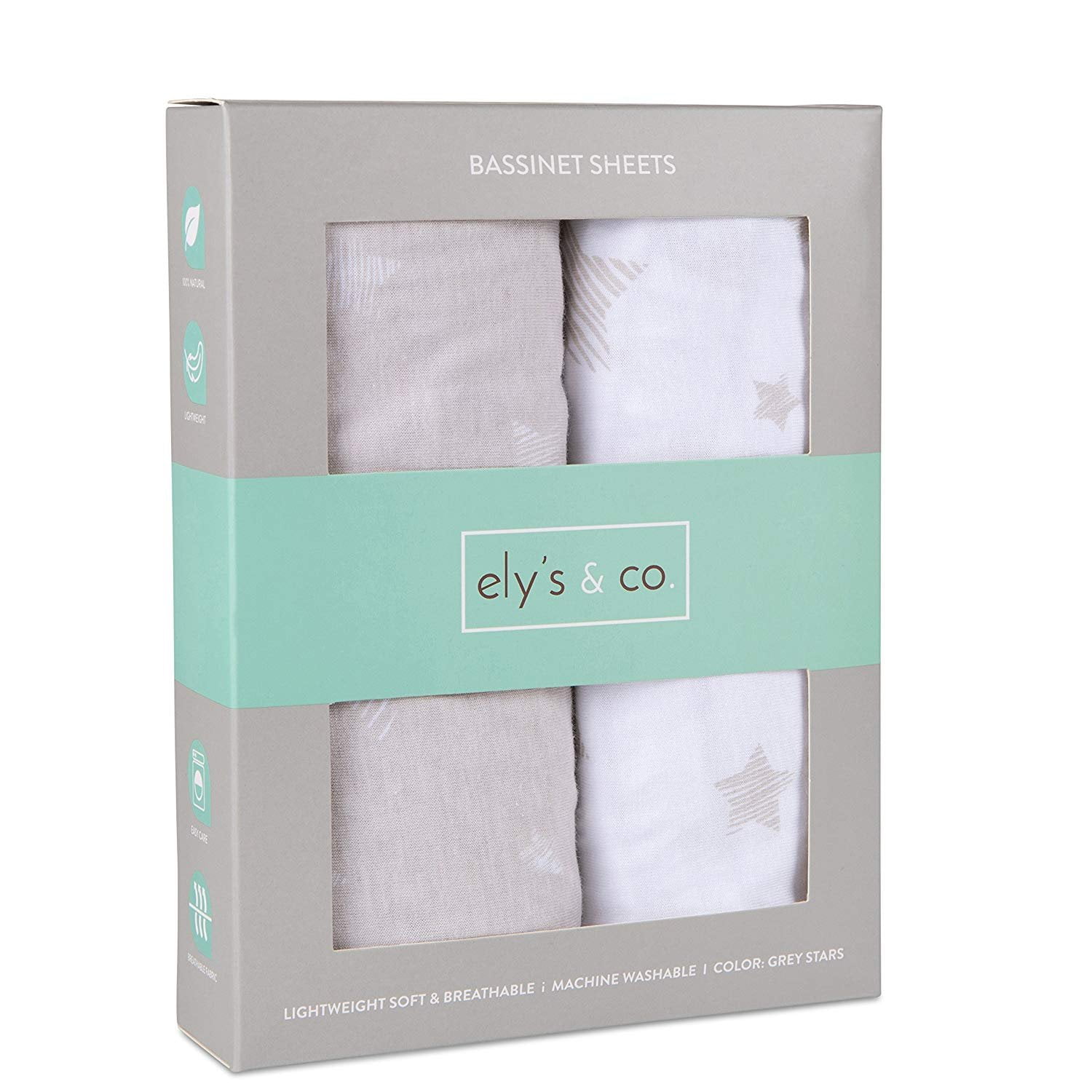 Bassinet Sheet Set 2 Pack 100% Jersey Cotton for Baby Girl and Baby Boy by Ely's & Co. - Tan Drawn Star Design by Ely's & Co