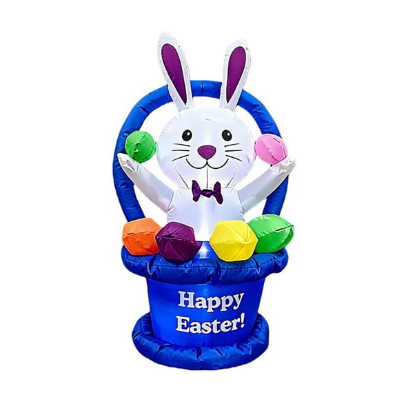 3.94FT Easter Inflatables Bunny Outdoor Decorations, Blow Up Rabbit with Basket Decor, Bright LED Lights Inflatable Yard Decoration for Holiday Party Indoor Garden Lawn Spring Décor