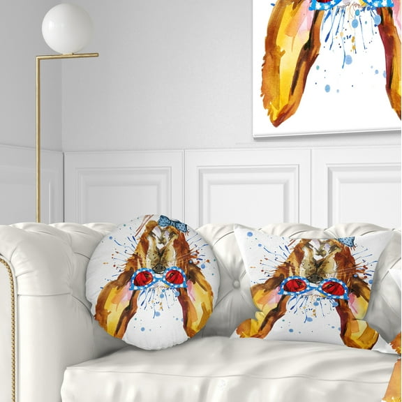 Designart Funny Brown Dog with Glasses - Animal Throw Pillow - 12x20