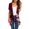 thumbnail image 2 of Savings Clearance Summer Light Weight Cardigan Women, Women's Basic Solid Short Sleeve Open Drape Front Cardigan Summer High Low Hem Tops Wine XXL # Today Show Deals of the Day, 2 of 5