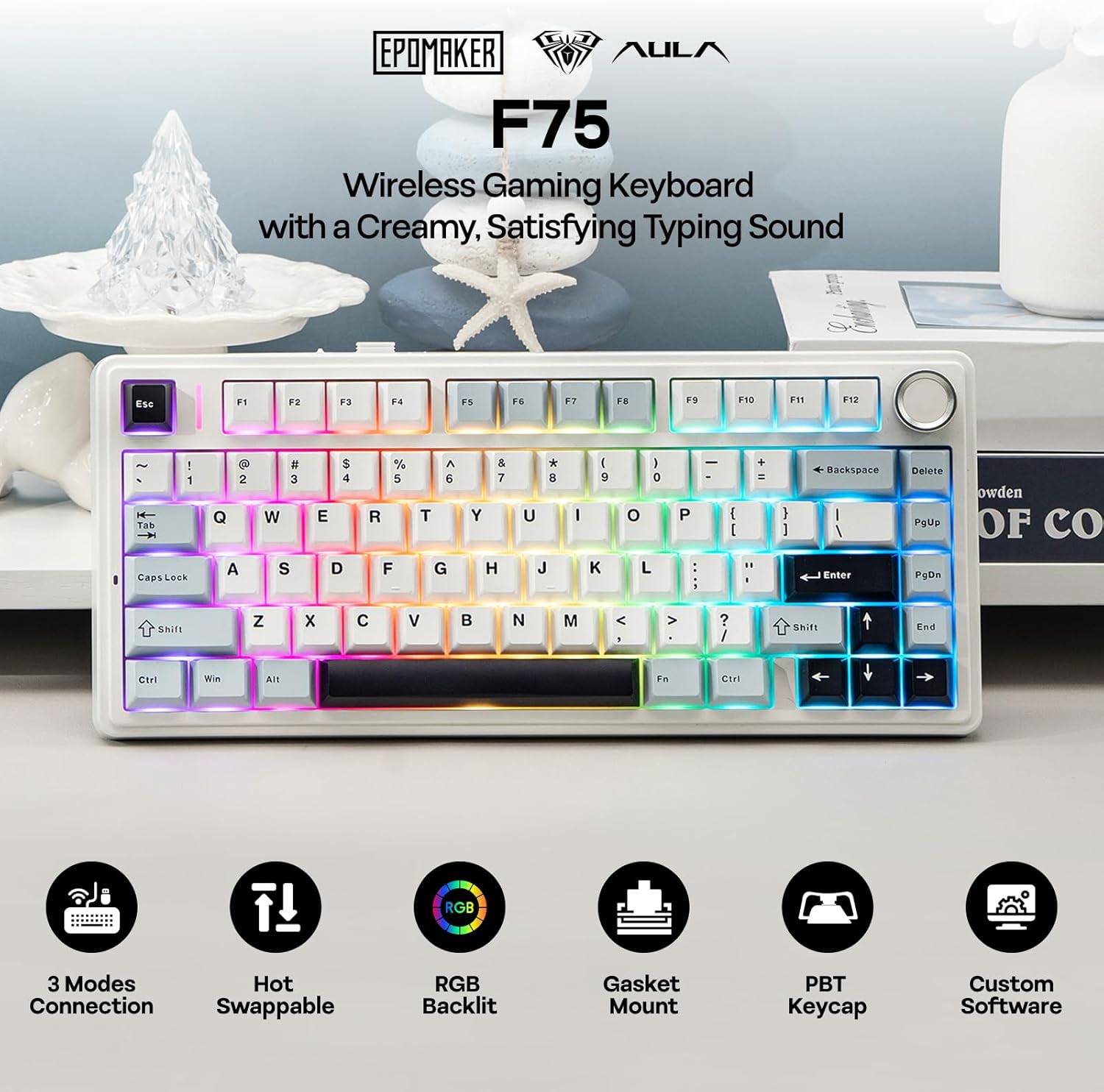 Aula F75 Wireless Gaming Keyboard, 75%, Mechanical RGB photo 7