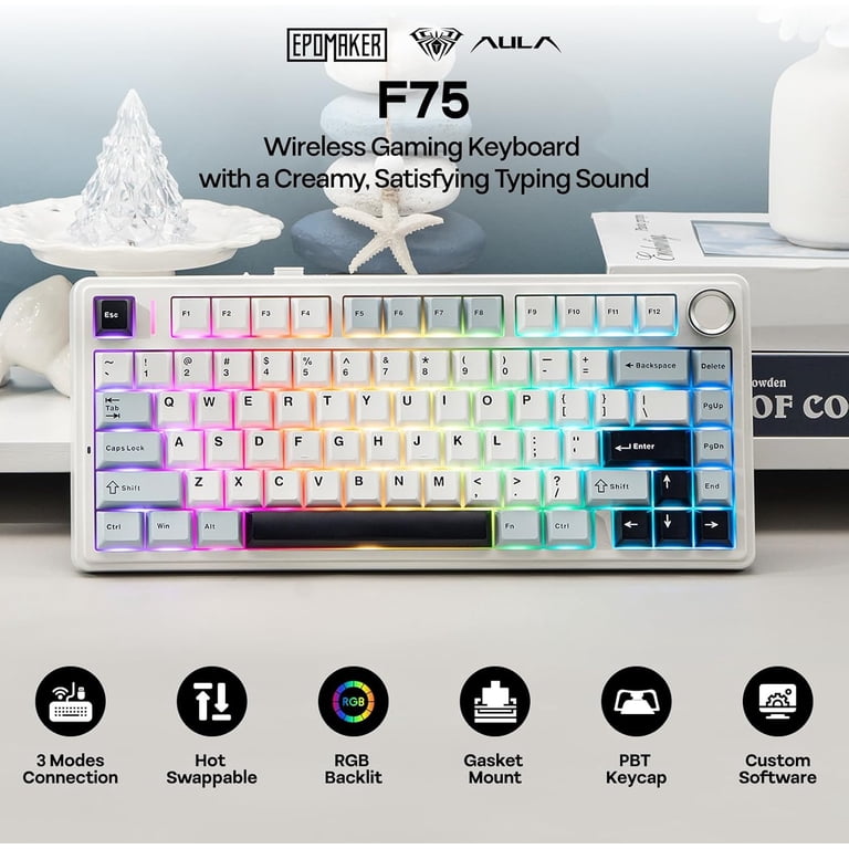 MechLands Aula F75 PRO Tastiera Meccanica 75% Wireless, Tri-Mode BT5.0/2.4GHz/USB-C, Hot-Swap E Struttura Gasket, RGB E Batteria 4000mAh - 6
