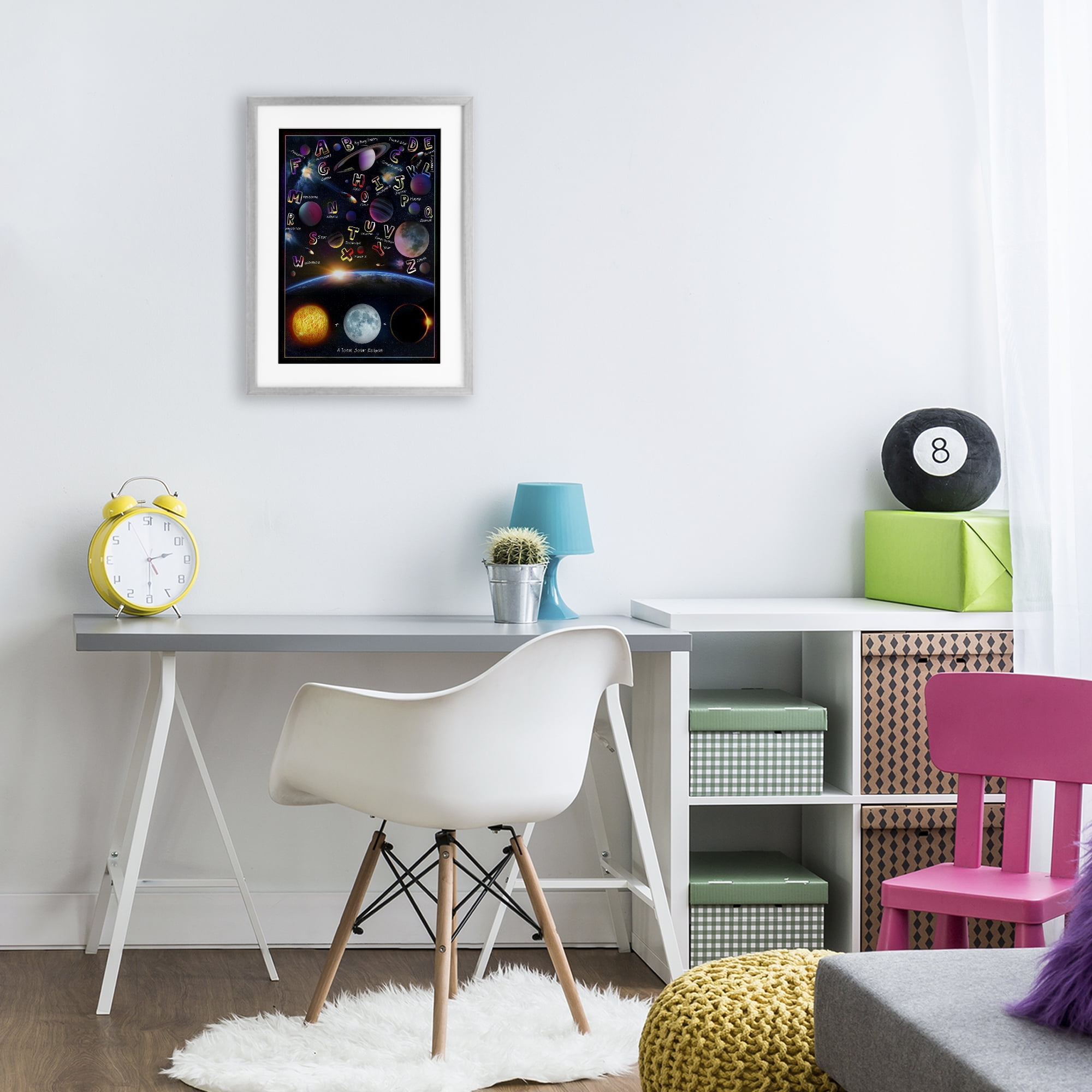 Educational Astronomy Alphabet Gray Framed Print Under Glass, design by Ali Chris