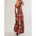 thumbnail image 3 of NJWS Women Floral Maxi Dress Short Puff Sleeve V Neck Bohemian Flowy Dress Smocked Casual Spring Summer Dresses, 3 of 4