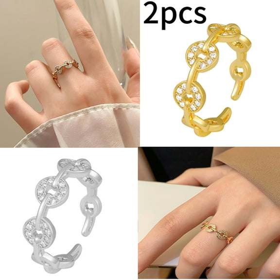 2 One Coin Ring Female Special-Interest Design Ring Light Luxury High Sense Open Ring Index Finger Fast Luck Ring Double Layer Chain Micro Inlaid Hollow Ring National Style-Valentine's Day Gift