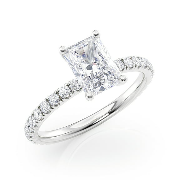 2 Carat Diamond and Radiant Cut Moissanite Engagement Ring in 14k White Gold (G-H/VS, G-H/SI, cttw) Size 7.5 by Beverly Hills Jewelers