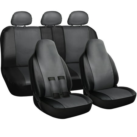Bench Seat Full Set Upholstery - OxGord Car Seat Cover - PU Leather Solid Black Front Low Bucket 50-50 60-40 Rear Split Bench - Universal Fit Cars, Trucks, SUVs, Vans - 10 pc Complete Full Set