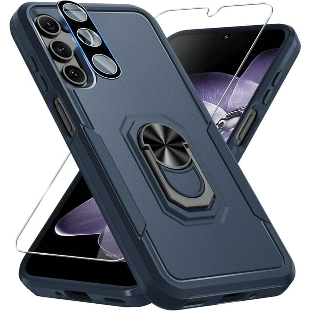 KOMI Compatible with Samsung Galaxy A16 5G Case with Screen Protector+Camera Lens Protector,Heavy Duty Full Body Phone Cover Built in Ring Holder Kickstand, 2025 Navy Blue