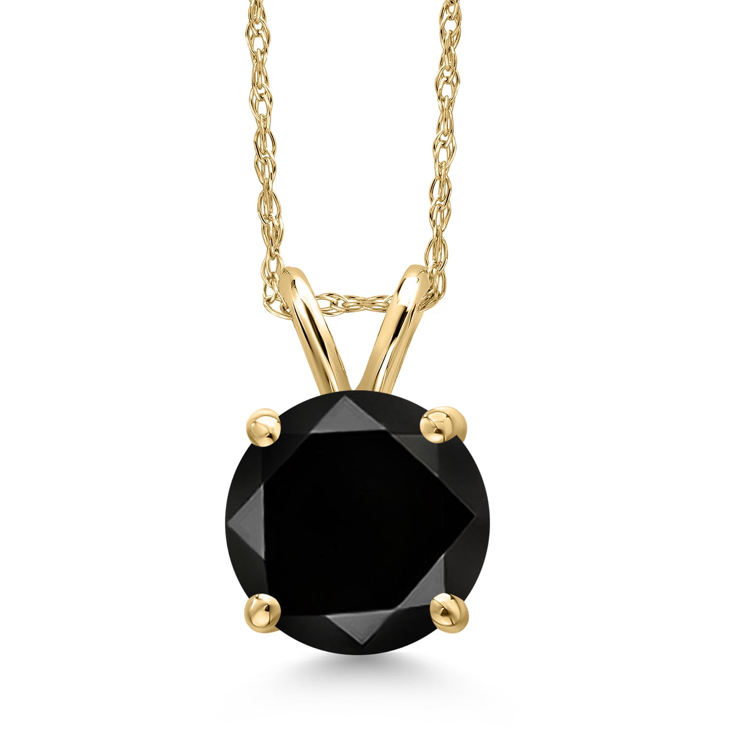 Gem Stone King 14K Yellow Gold Black Diamond Pendant Necklace for Women | 2.20 Cttw | Gemstone April Birthstone | Round 8MM | With 18 inch Chain