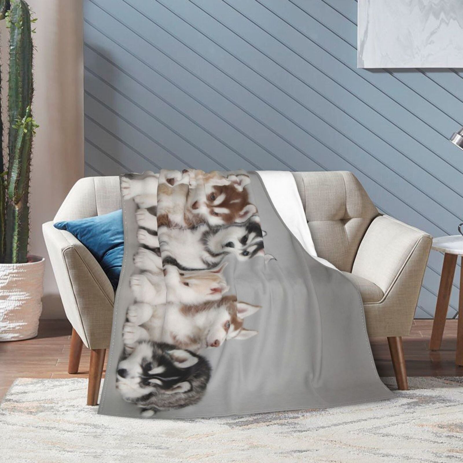 Wijzvio Husky Puppies Dogs Throw Blanket Soft Fuzzy Fleece Blanket For Couch Bed Living Room Decoration 60"X50"