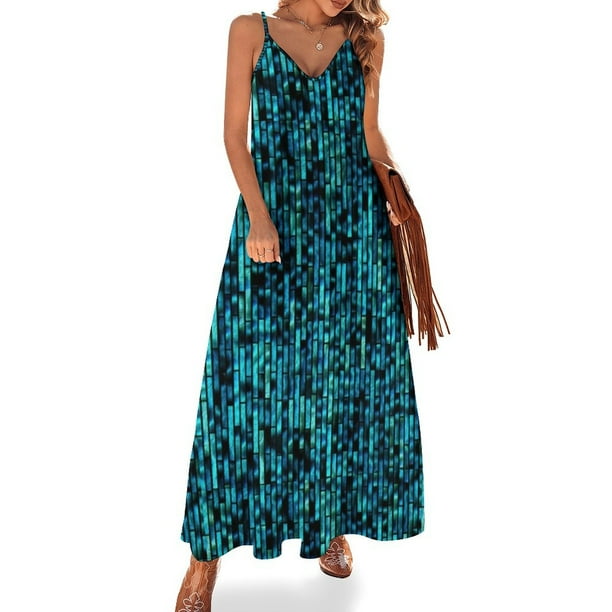 Vestido sin mangas con textura estampada de lentejuelas azules de inspiración retro disco de los años 70, vestidos de manga larga, conjuntos elegantes para mujer