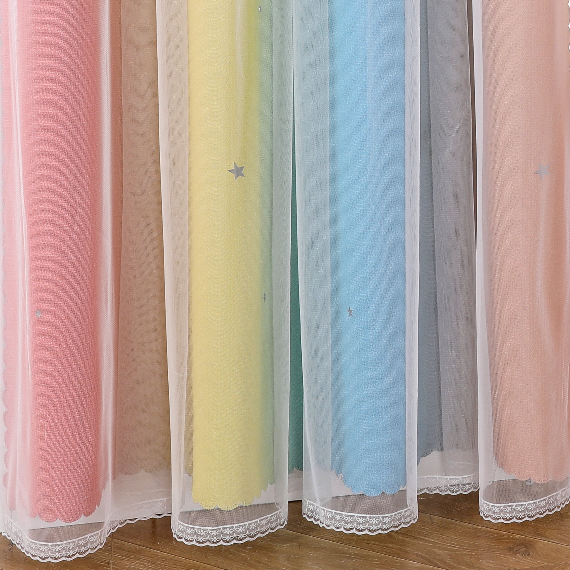 DZORUN Rainbow Sheer Curtains Colorful Backdrop Bright Curtains Set for Kids Girls Princess Bedroom Living Party Blackout Decor 34" x 63"