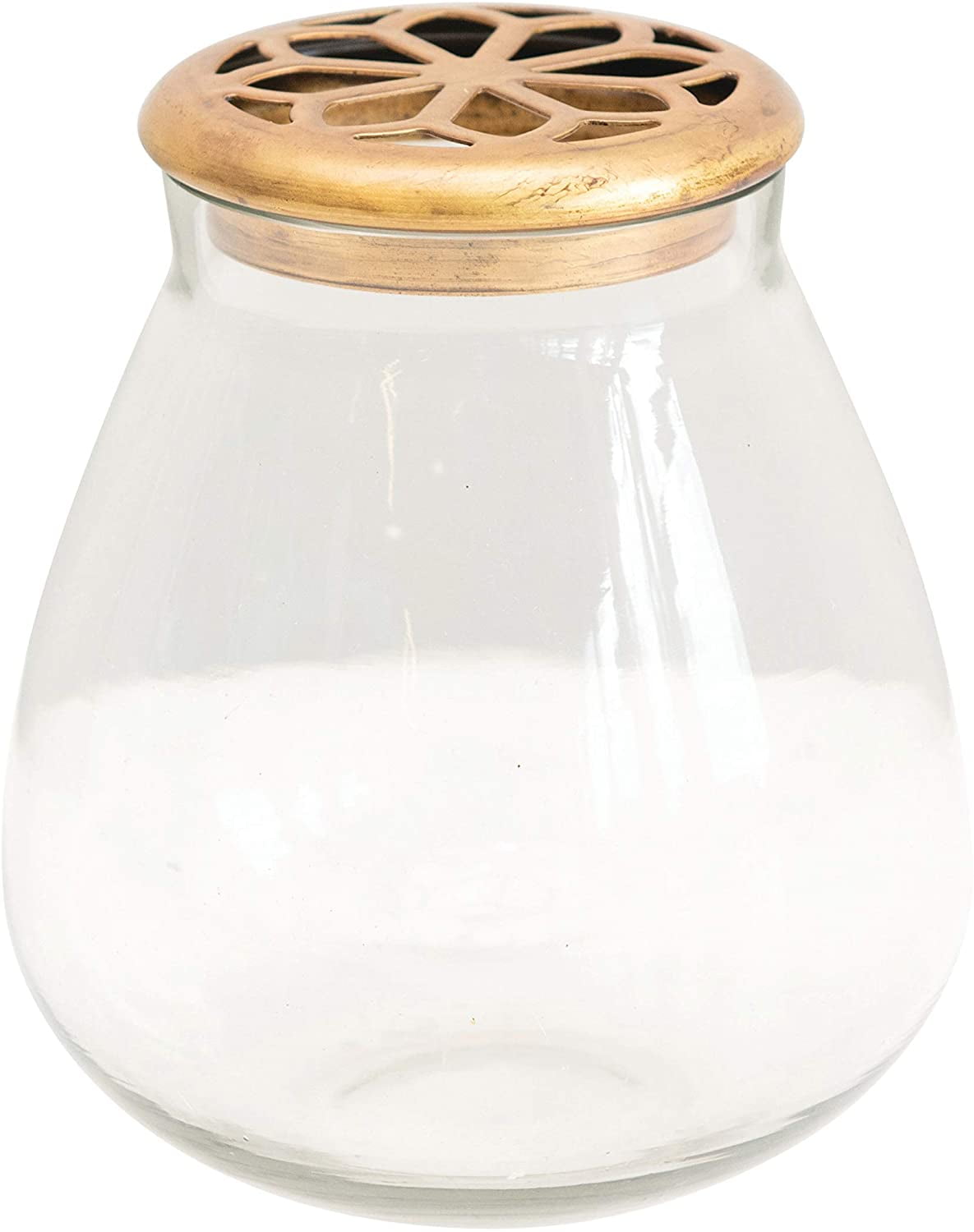 Antique Brass Finish Glass w/Metal Frog Lid Vase