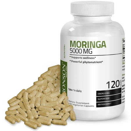 Moringa Green Superfood Moringa Oleifera 5000 mg Powder Capsules Extra High Potency Energizing Superfood Antioxidant, 120 Vegetarian Capsules ()