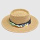 thumbnail image 3 of Sombrero de copa plana francés tejido a mano para verano, gran alero, cinturón de tres pliegues, sombrilla, sombrero de copa, sombrero de paja cóncavo para mujer, 3 of 6