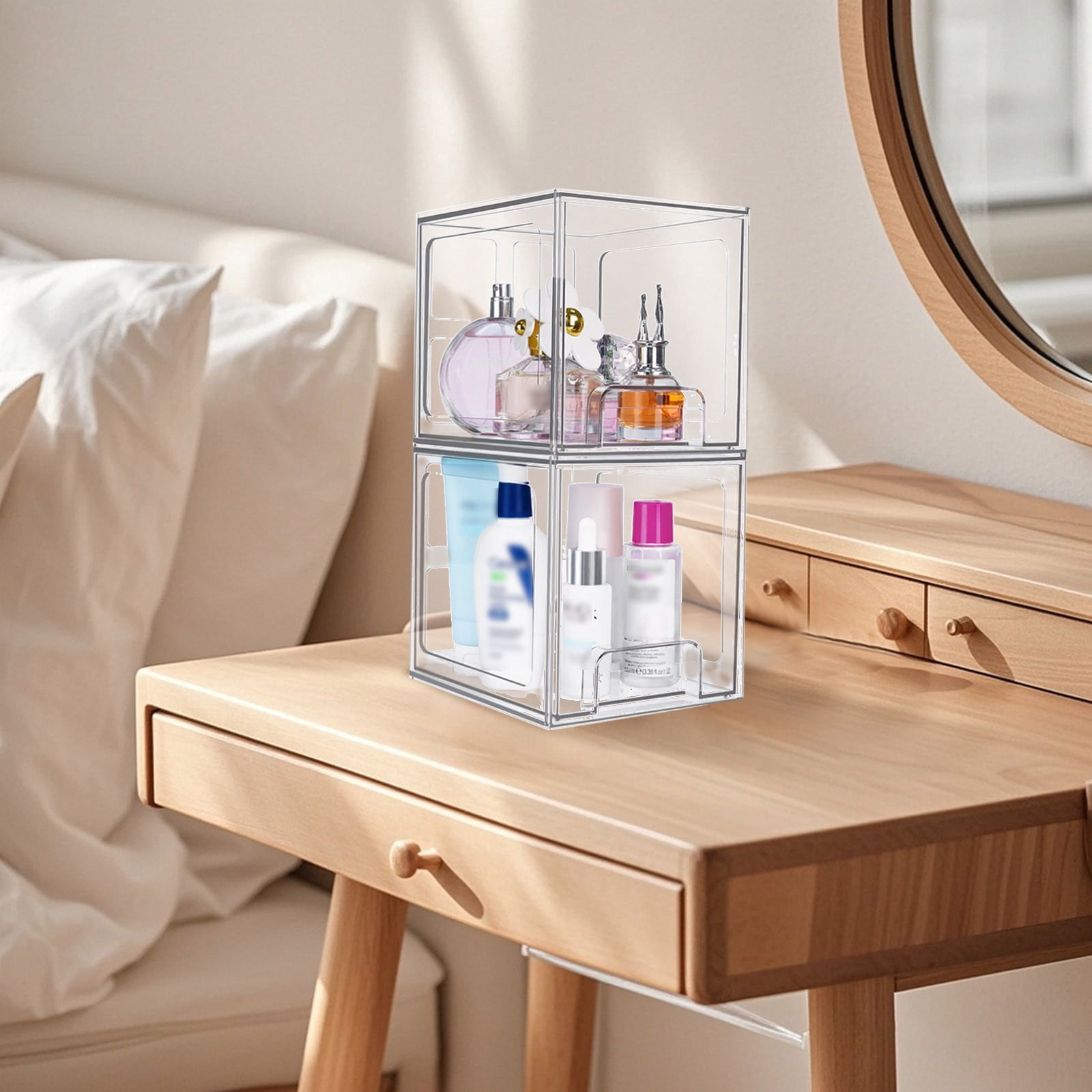 2 Pcs Stackable Storage Drawers, Tall X-Large - Clear | THE CRATE COLLECTION | Storage Bins With Drawers | Bathroom Organizers | Under Sink Organizer | Vanity Cabinet Home Organization