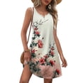 thumbnail image 5 of Leaf Print Sundress for Women Sleeveless V Neck Casual Summer Mini Dress Boho Vacation Beach Swing Dress, 5 of 5