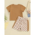 thumbnail image 4 of Suealasg 2Pcs Toddler Baby Boys Clothes Kids Boys Summer Beach Outfit 3M 6M 9M 12M 18M 24M Short Sleeve Tops + Checkerboard Printed Shorts Set, 4 of 9