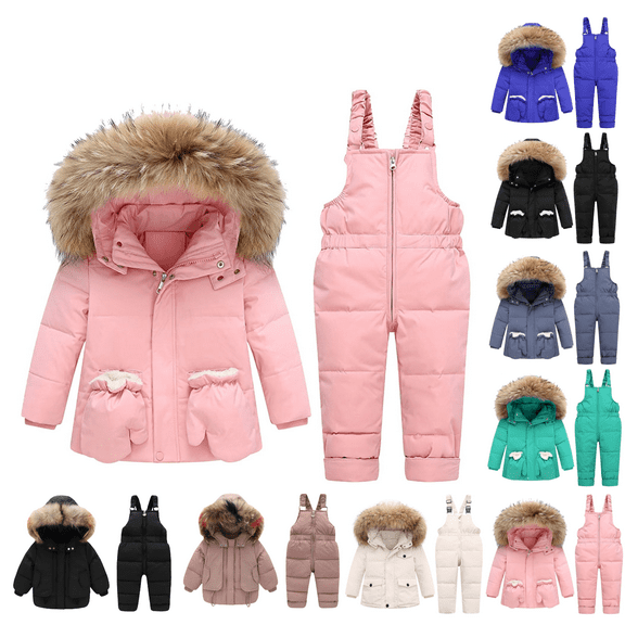 Jinhomg Toddler Girl Snowsuit Lightweight Down Jackets Winter Coats and Zipper Snow Bib Pants Kids Boys Warm Waterproof Snowboard Jumpsuits