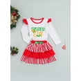 thumbnail image 3 of Qmyliery Christmas Little Girls Outfit, Fly Sleeve Tops, Stripe Layered Skirt Gift, 3 of 9