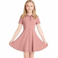 thumbnail image 5 of Fesfesfes Girls Short Sleeve Dress Collared Button Front Casual A-Line Summer Outfit with Pockets for School Daily Wear Ages 5-15 Years, 5 of 9