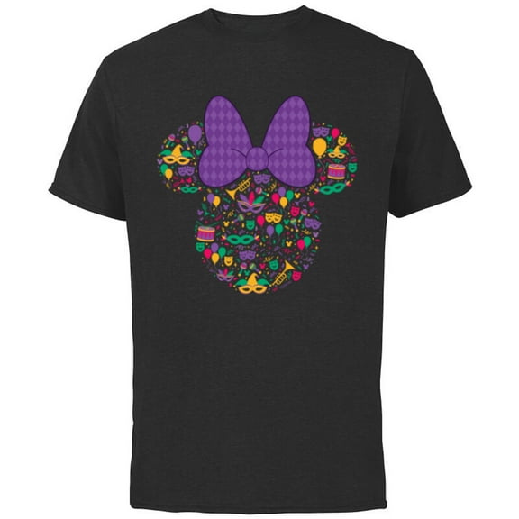 Disney Minnie Mouse Mardi Gras Carnival Holiday Icon - Short Sleeve Cotton T-Shirt for Adults - Customized-Black