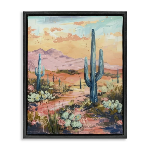 Stupell Industries Soft Canyon Sunset Cacti Landscape & Nature Painting Black Floater Framed Canvas Art Print Wall Art, 17 x 21