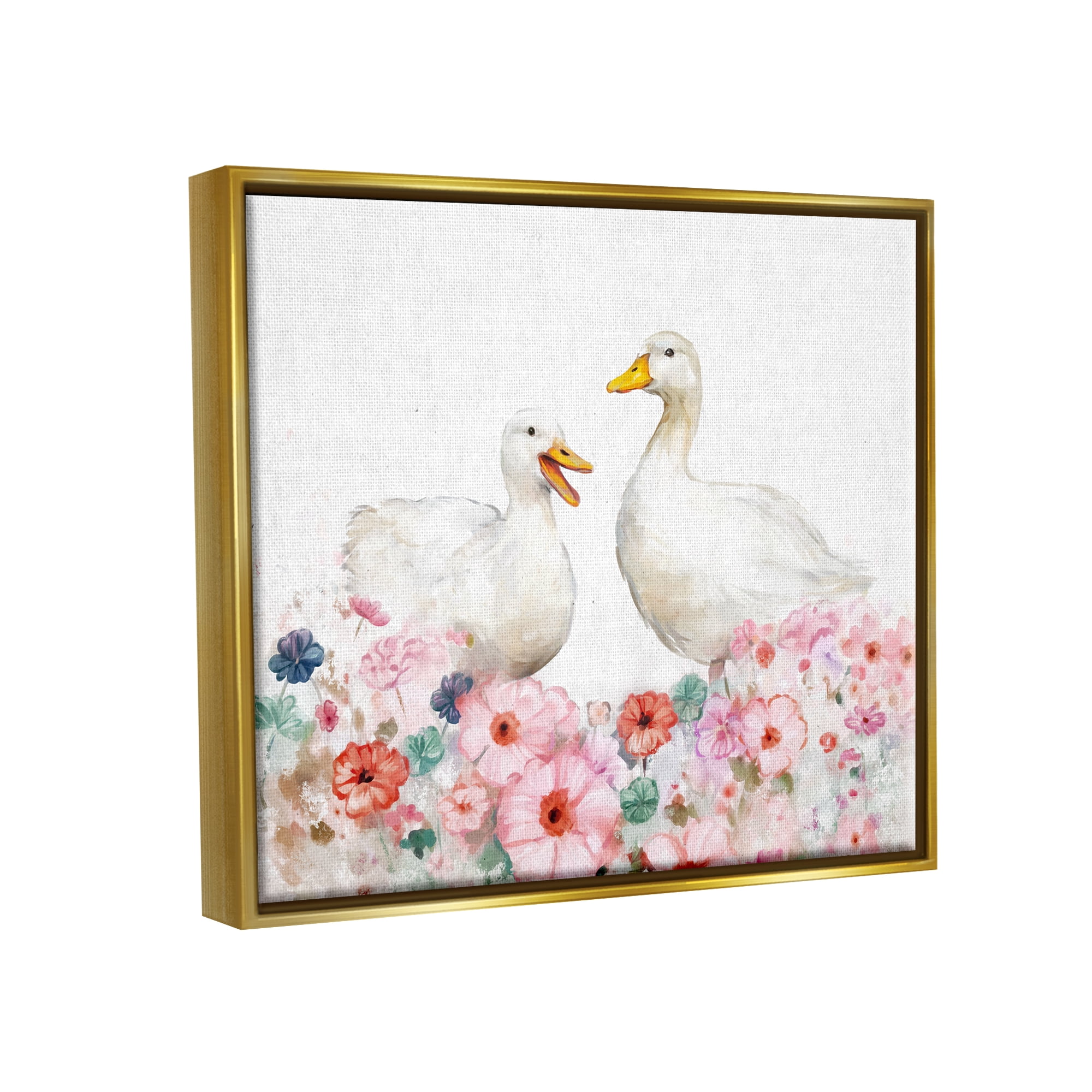 Stupell Industries Ducks & Pastel Flowers Animals & Insects Painting Gold Floater Framed Canvas Art Print Wall Art, 31 x 25
