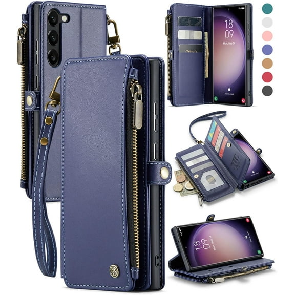 for Samsung Galaxy S23 Plus/ S23  Case, 【RFID Blocking】 for Samsung S23 Plus Wallet Case Women Men, Leather Magnetic Flip Strap Zipper Card Holder Phone Case for Galaxy S23 Plus, Dark Blue