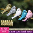 thumbnail image 2 of 12 piezas de pájaros artificiales brillantes con purpurina para decoración de árbol de Navidad, colgantes de espuma para manualidades, adornos para decoración de fiestas en el jardín y el hogar, 2 of 5