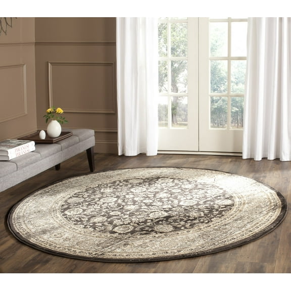 SAFAVIEH Vintage Roseann Traditional Area Rug, Black/Ivory, 6'7" x 6'7" Round