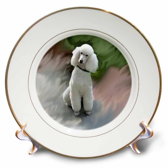 3dRose, White Poodle, 8 inch Porcelain Plate