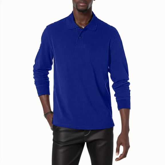 Men Polo Shirts Long Sleeve with Button Slim Fit Summer Shirts Blue Mens Fashion Shirts