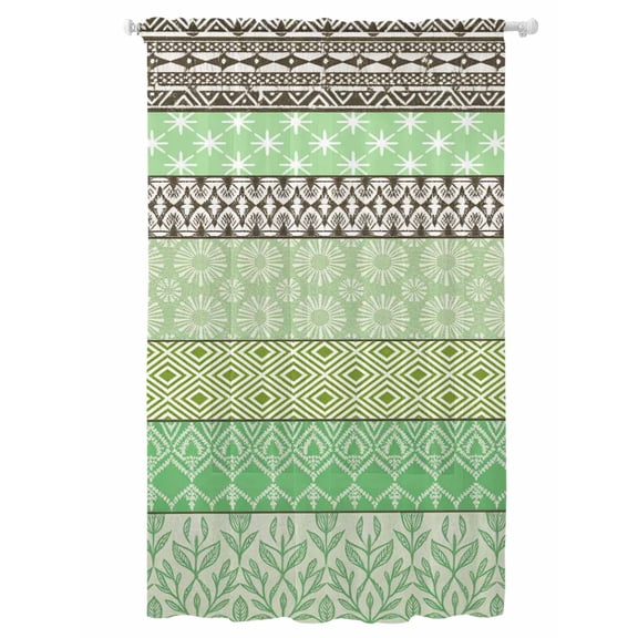 Sheer Curtains 84 Inches Long, Sage Green Grey Boho Semi Sheer Curtains Light Filtering Window Treatment, Vintage Ethnic Tribe Abstract Art Privacy Voile Drapes for Living Room Bedroom 52x84 Inch