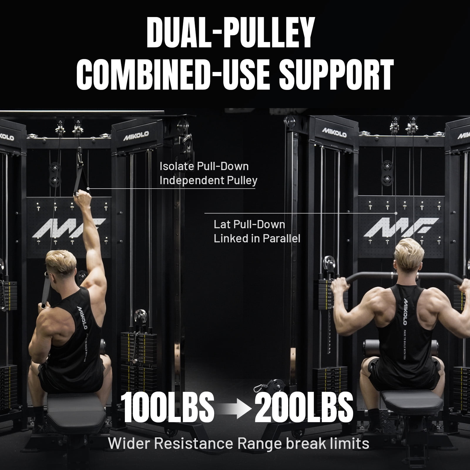 Mikolo Cable Crossover Machine Falcon with 400lbs Weight Stack, Functional Trainer with Independent Double Pulley System, 2000lbs Multi-Functional Chest Fly Machine, Lat Pulldown Machine