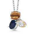 thumbnail image 2 of Gem Stone King 925 Silver and 10K Yellow Gold Brown Tiger Eye Blue Sapphire and White Moissanite Pendant Necklace for Women (2.75 Cttw, Oval 8X6MM, 7X5MM and 6X4MM, Gemstone, with 18 inch Chain), 2 of 4
