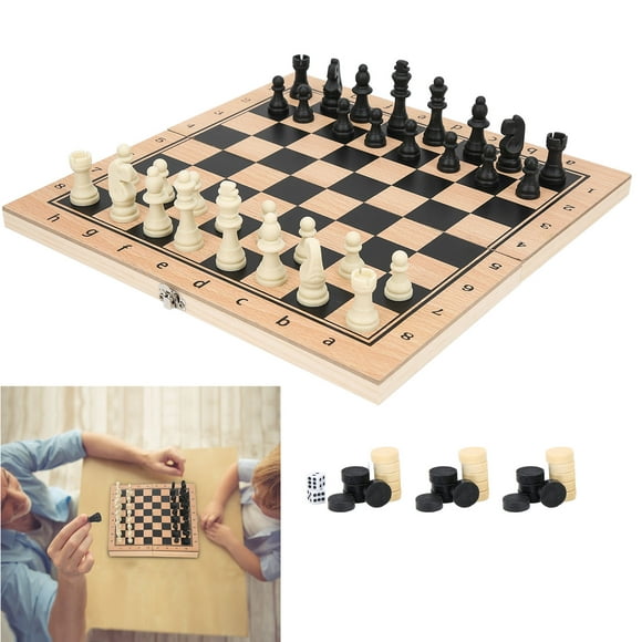 Khall Jeu de Planches d'Échecs de Voyage, avec Étui de Transport Pliable, Ensemble de Jeu de Dames d'Échecs et de Backgammon, Activités Familiales pour Adultes, Amis, Divertissement, Enfants