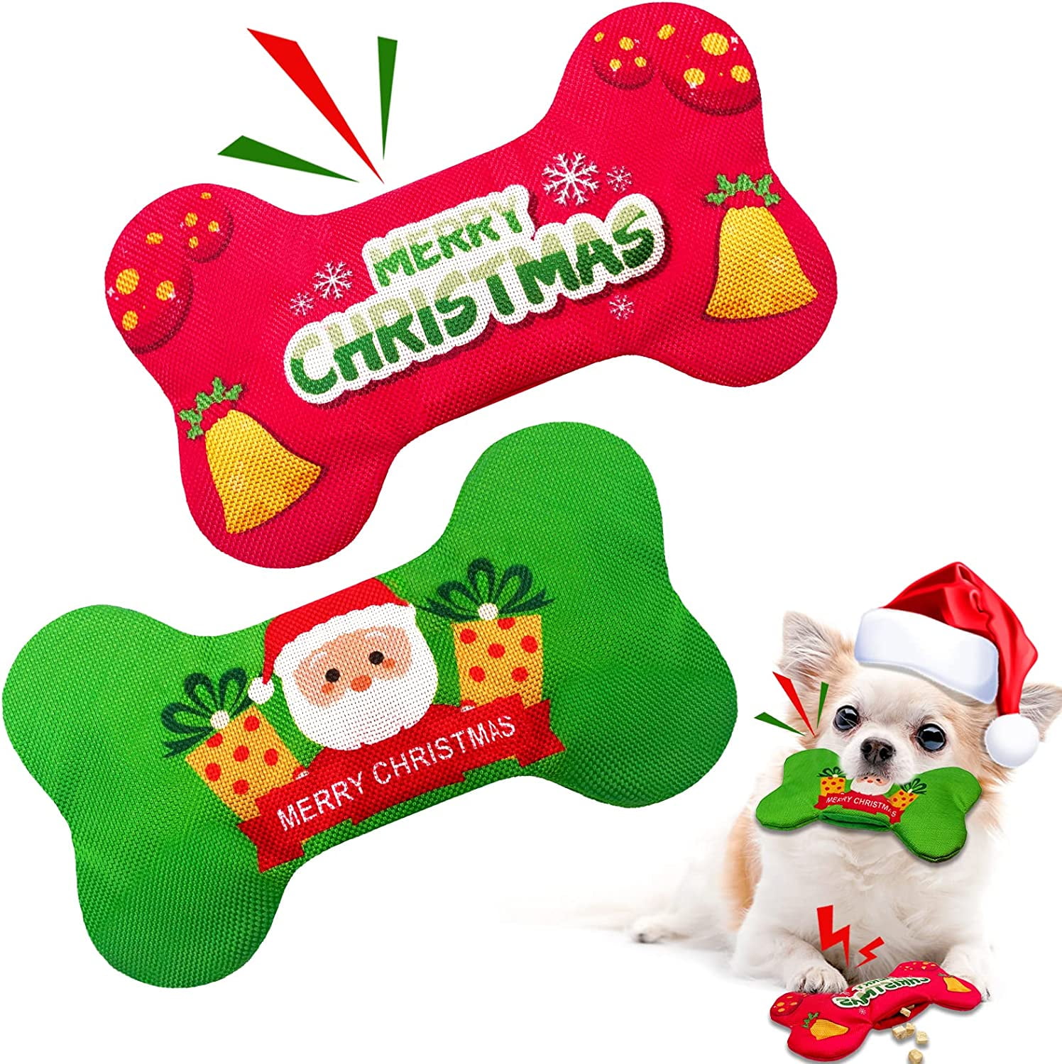 Lepawit Christmas Dog Toys, 2 Pack No Stuffing Squeaky Dog Toys with