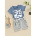 thumbnail image 3 of Suealasg Toddler Boys Father's Day Clothes 6M 1T 2T 3T Baby Summer Casual 2Pcs Outfits Letter Print Short Sleeve T-Shirts Tops Elastic Waist Shorts Set, 3 of 7