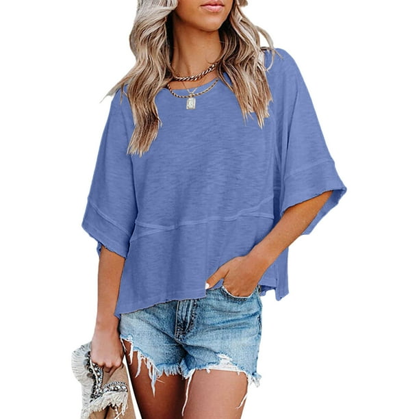 Haut D t Pour Femme T shirt Ample Manches 3 4 Pour La Peau