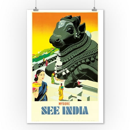 India Decor - See India Vintage Poster (artist: ) India c. 1950 (9x12 Art Print, Wall Decor Travel Poster)