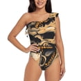 thumbnail image 4 of Daiia Grim Coffee Skull Women's One Piece Swimsuits Personalized One Shoulder Swimwear Asymmetric Ruffle Bathing Suits-Medium, 4 of 8