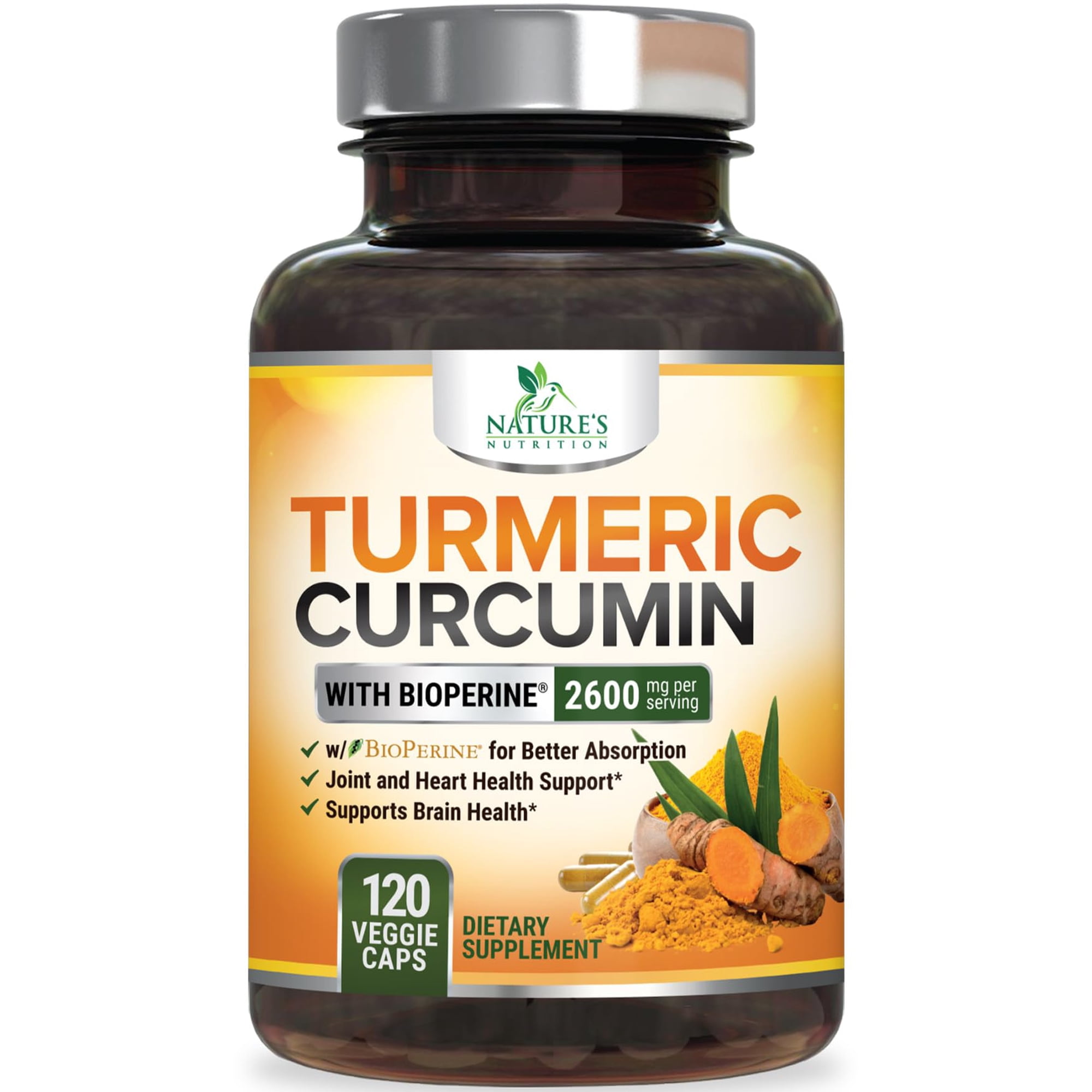 Turmeric Curcumin Supplement - 2400mg Organic Turmeric - 95% Curcuminoids & BioPerine Black Pepper Extract for Best Absorption - Natural Vegan Joint & Immune Support, Bottled in USA - 120 Capsules