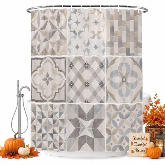 Boho Patchwork Shower Curtain, Waterproof Shower Curtains for Bathroom, Modern Moroccan Abstract Geometric Plaid Washable Fabric Bathtub Curtain Set Bath Decor with 12 Hooks Stall 36"x72"