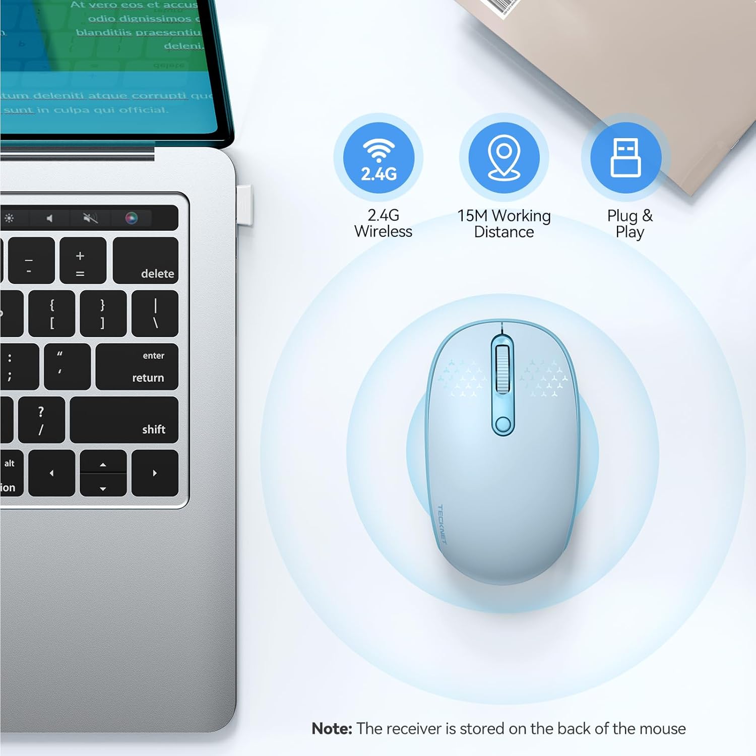 Tecknet Wireless Mouse, Compact Blue, 2.4GHz photo 6