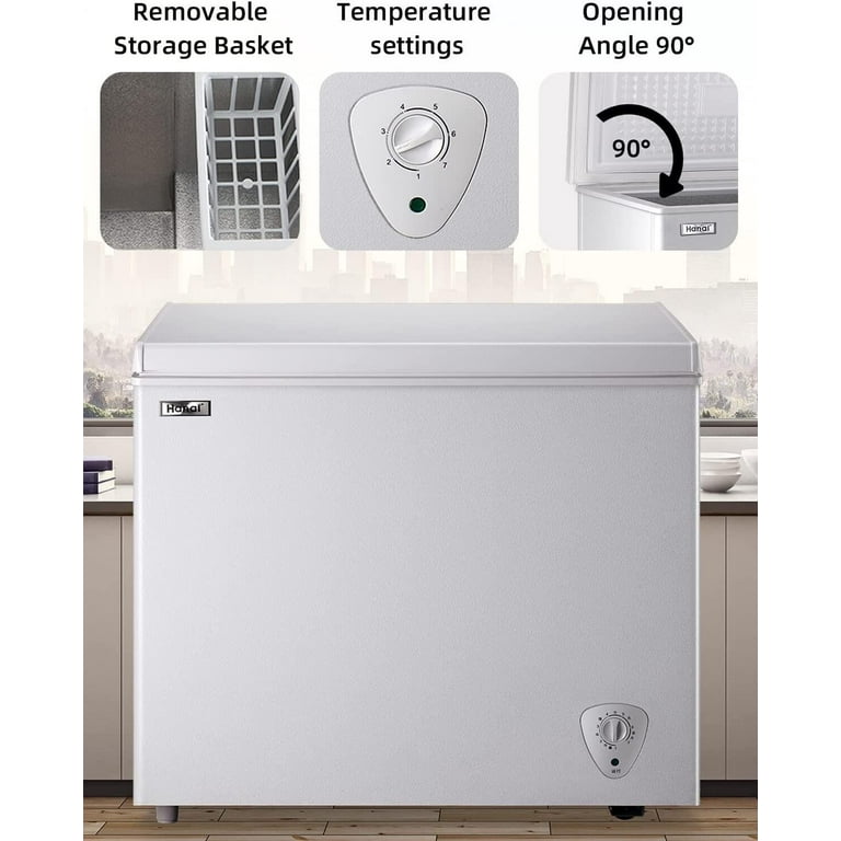 Chest Freezer 7.0 cu.ft Compact Freezer Free-Standing WANAI Top Door Freezer  Adjustable 7 Thermostat and Removable Basket, White 